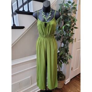 Monteau Los Angeles Jumpsuit Women's Size XS Green Wide Leg Linen Romper